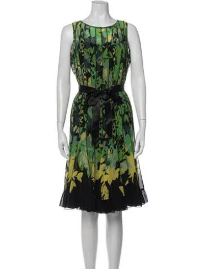 Pre-owned Teri Jon Floral Print Knee-length Dress In Green