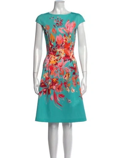 Pre-owned Teri Jon Floral Print Knee-length Dress In Green