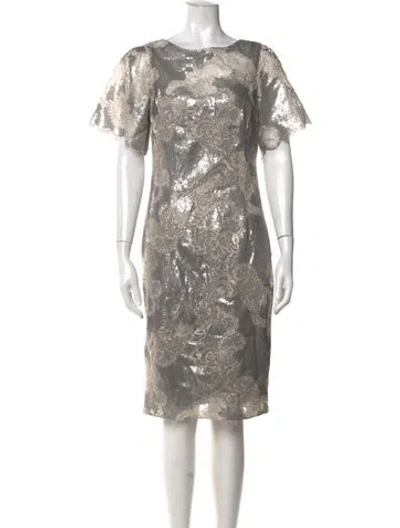 Pre-owned Teri Jon Floral Print Knee-length Dress In Grey