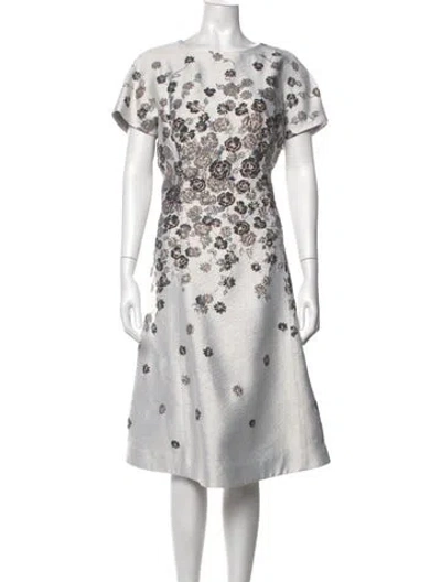 Pre-owned Teri Jon Floral Print Knee-length Dress In Grey/metallic