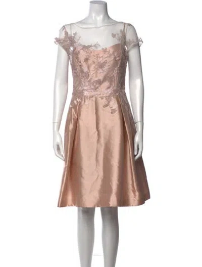 Pre-owned Teri Jon Floral Print Knee-length Dress In Metallic/pink