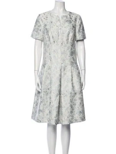 Pre-owned Teri Jon Floral Print Knee-length Dress In Metallic/silver