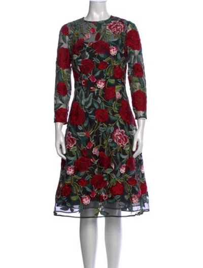Pre-owned Teri Jon Floral Print Knee-length Dress In Multicolor
