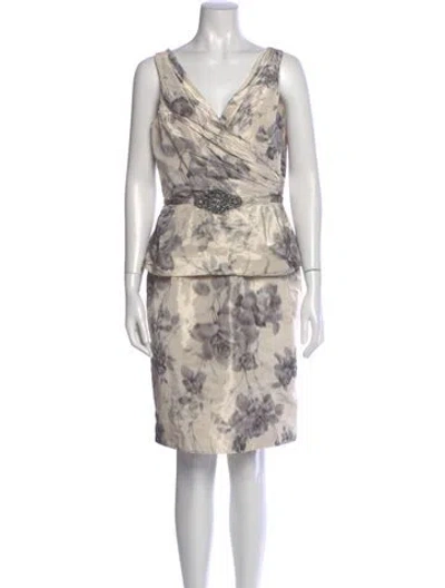 Pre-owned Teri Jon Floral Print Knee-length Dress In Neutral