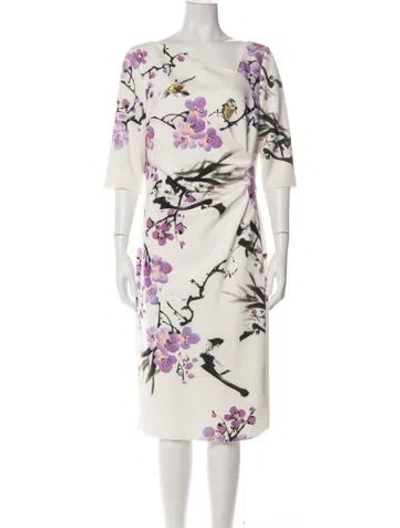 Pre-owned Teri Jon Floral Print Knee-length Dress In Neutral