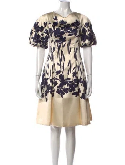 Pre-owned Teri Jon Floral Print Knee-length Dress In Neutrals