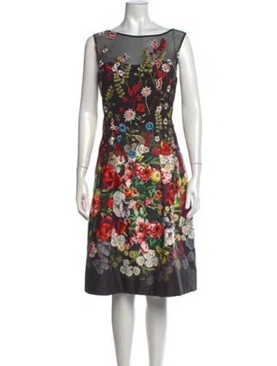 Pre-owned Teri Jon Floral Print Knee-length Dress In Neutrals
