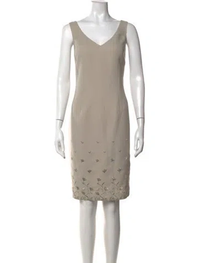 Pre-owned Teri Jon Floral Print Knee-length Dress In Neutrals