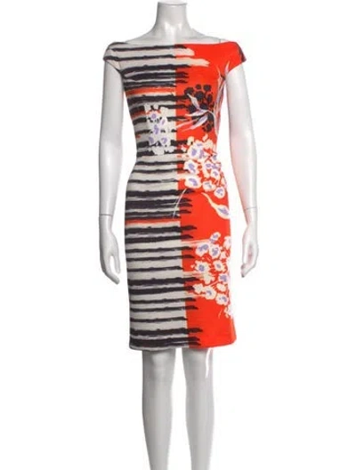 Pre-owned Teri Jon Floral Print Knee-length Dress In Orange