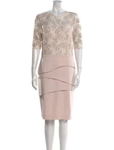 Pre-owned Teri Jon Floral Print Knee-length Dress In Pink