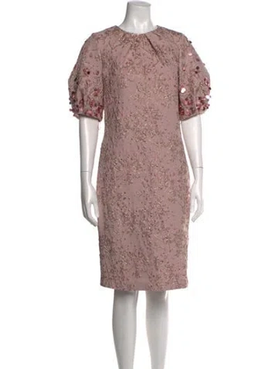 Pre-owned Teri Jon Floral Print Knee-length Dress In Purple