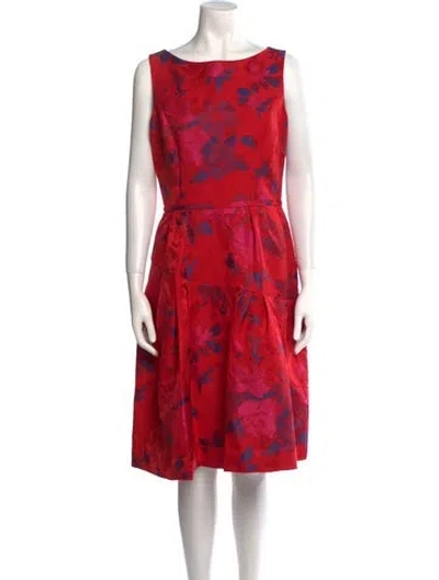Pre-owned Teri Jon Floral Print Knee-length Dress In Red