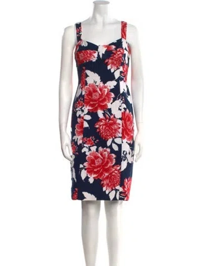 Pre-owned Teri Jon Floral Print Knee-length Dress In Red