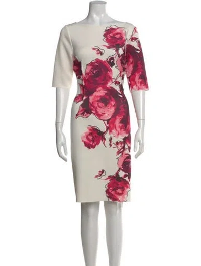 Pre-owned Teri Jon Floral Print Knee-length Dress In Red