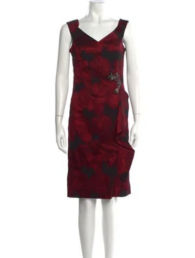 Pre-owned Teri Jon Floral Print Knee-length Dress In Red