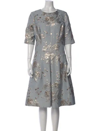 Pre-owned Teri Jon Floral Print Knee-length Dress In Silver