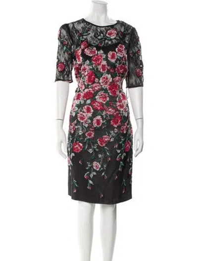 Pre-owned Teri Jon Floral Print Knee-length Dress W/ Tags In Black