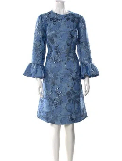 Pre-owned Teri Jon Floral Print Knee-length Dress W/ Tags In Blue