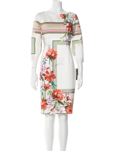 Pre-owned Teri Jon Floral Print Knee-length Dress W/ Tags In White