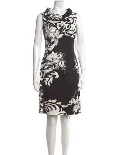 Pre-owned Teri Jon Floral Print Knee-length Dress In White
