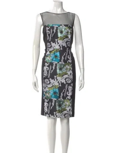 Pre-owned Teri Jon Floral Print Knee-length Dress In White
