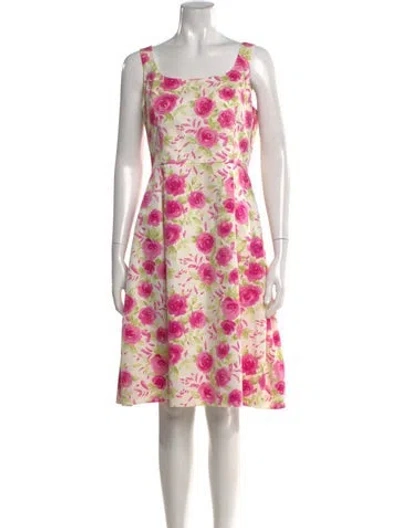 Pre-owned Teri Jon Floral Print Knee-length Dress In White