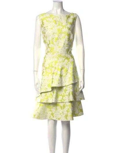 Pre-owned Teri Jon Floral Print Knee-length Dress In Yellow