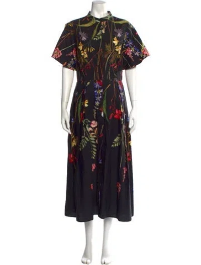 Pre-owned Teri Jon Floral Print Long Dress In Black