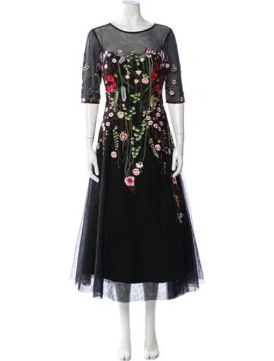 Pre-owned Teri Jon Floral Print Long Dress In Black
