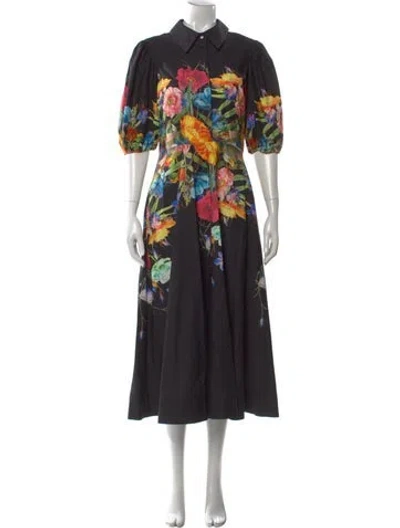 Pre-owned Teri Jon Floral Print Long Dress In Black