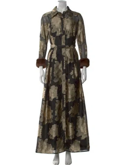 Pre-owned Teri Jon Floral Print Long Dress In Black