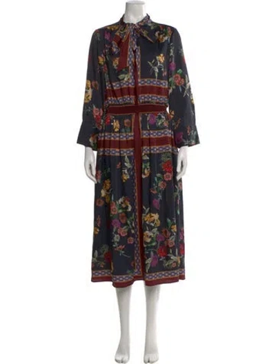 Pre-owned Teri Jon Floral Print Long Dress In Black