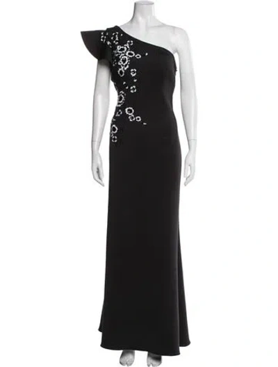 Pre-owned Teri Jon Floral Print Long Dress In Black