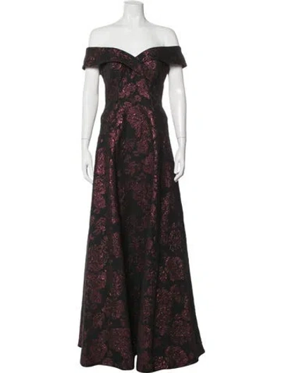 Pre-owned Teri Jon Floral Print Long Dress In Black