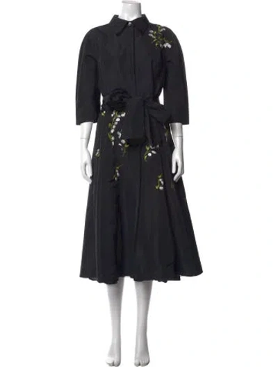 Pre-owned Teri Jon Floral Print Long Dress In Black