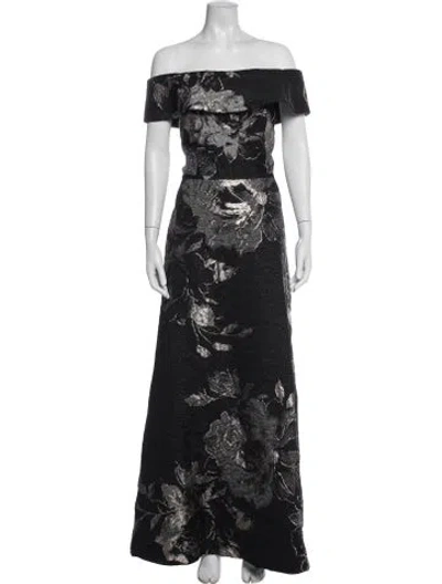 Pre-owned Teri Jon Floral Print Long Dress In Black