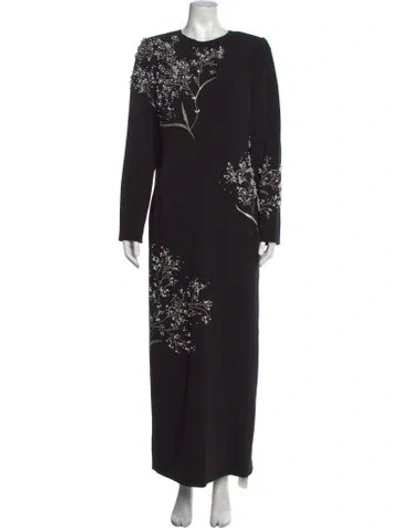 Pre-owned Teri Jon Floral Print Long Dress In Black