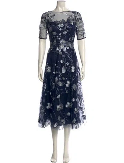 Pre-owned Teri Jon Floral Print Long Dress In Blue