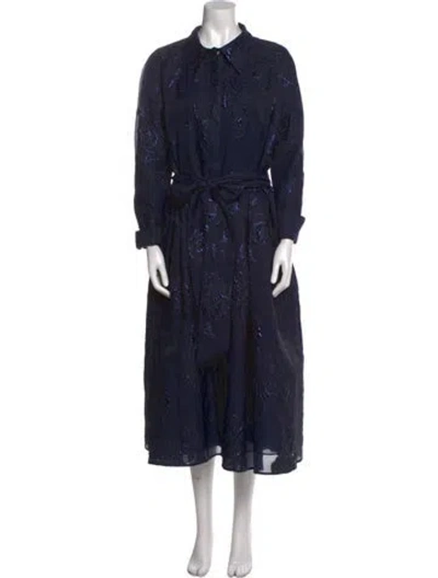 Pre-owned Teri Jon Floral Print Long Dress In Blue
