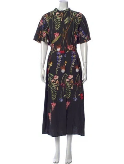 Pre-owned Teri Jon Floral Print Long Dress In Blue