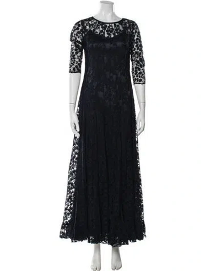 Pre-owned Teri Jon Floral Print Long Dress In Blue
