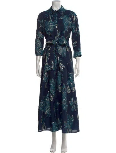 Pre-owned Teri Jon Floral Print Long Dress In Blue