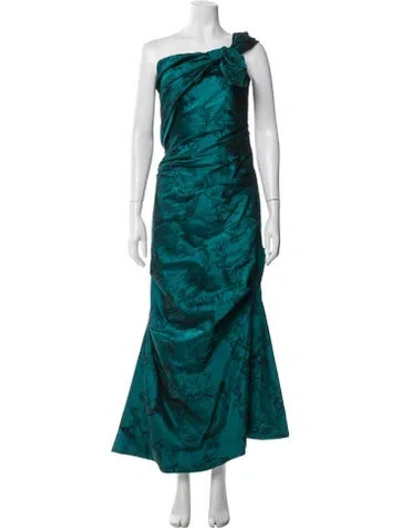 Pre-owned Teri Jon Floral Print Long Dress In Blue