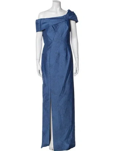 Pre-owned Teri Jon Floral Print Long Dress In Blue