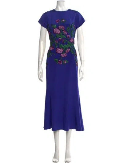 Pre-owned Teri Jon Floral Print Long Dress In Blue