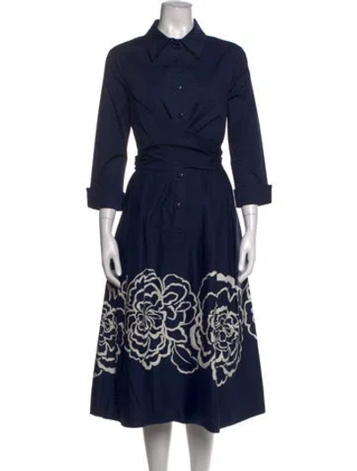 Pre-owned Teri Jon Floral Print Long Dress In Blue