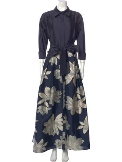 Pre-owned Teri Jon Floral Print Long Dress In Blue