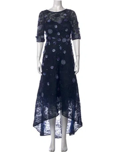 Pre-owned Teri Jon Floral Print Long Dress In Blue