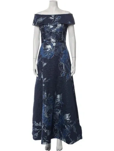 Pre-owned Teri Jon Floral Print Long Dress In Blue
