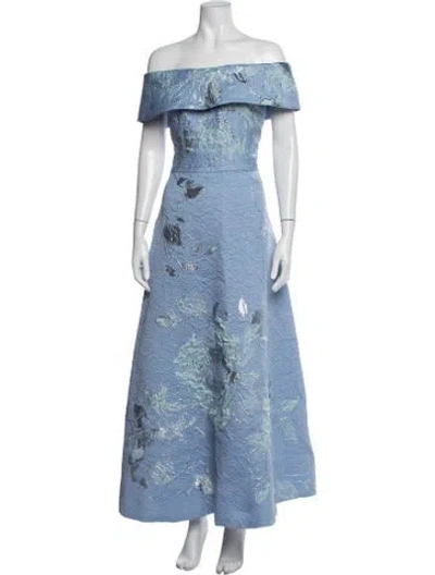 Pre-owned Teri Jon Floral Print Long Dress In Blue